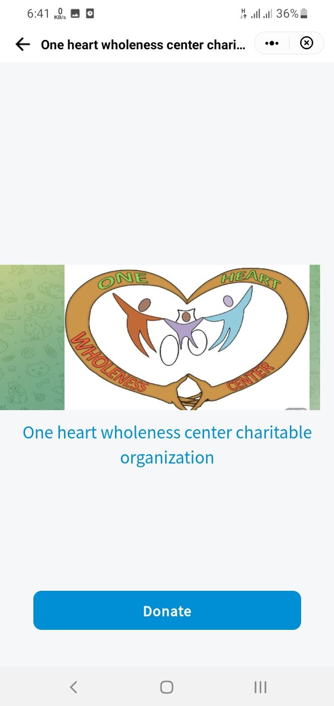 Step 5: the One Heart Wholeness Centre donate screen